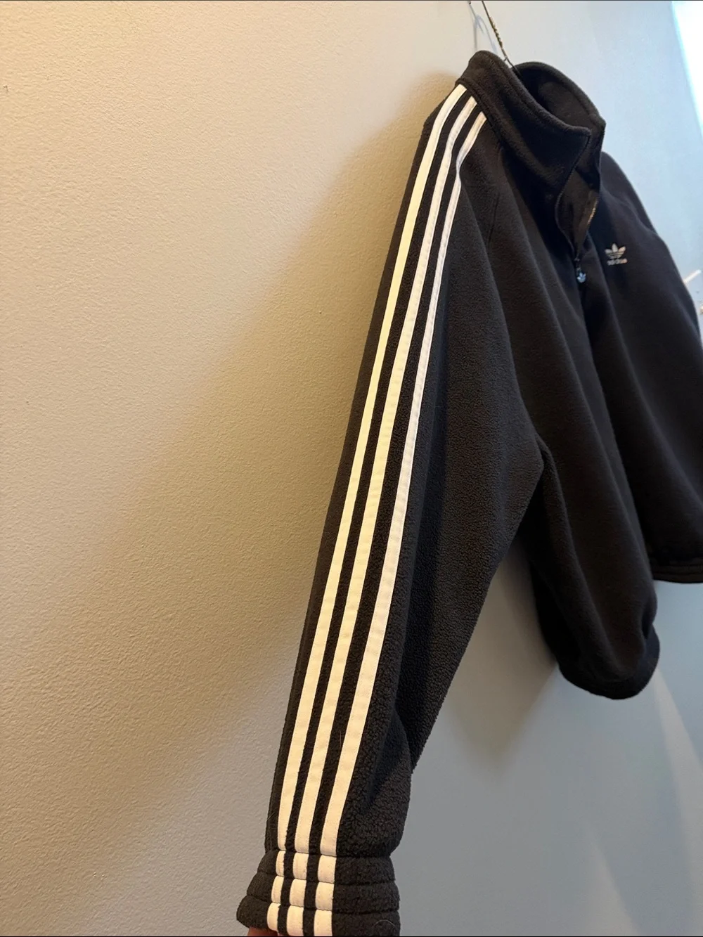 adidas Black Fleece Pullover with White Shoulder Stripes
